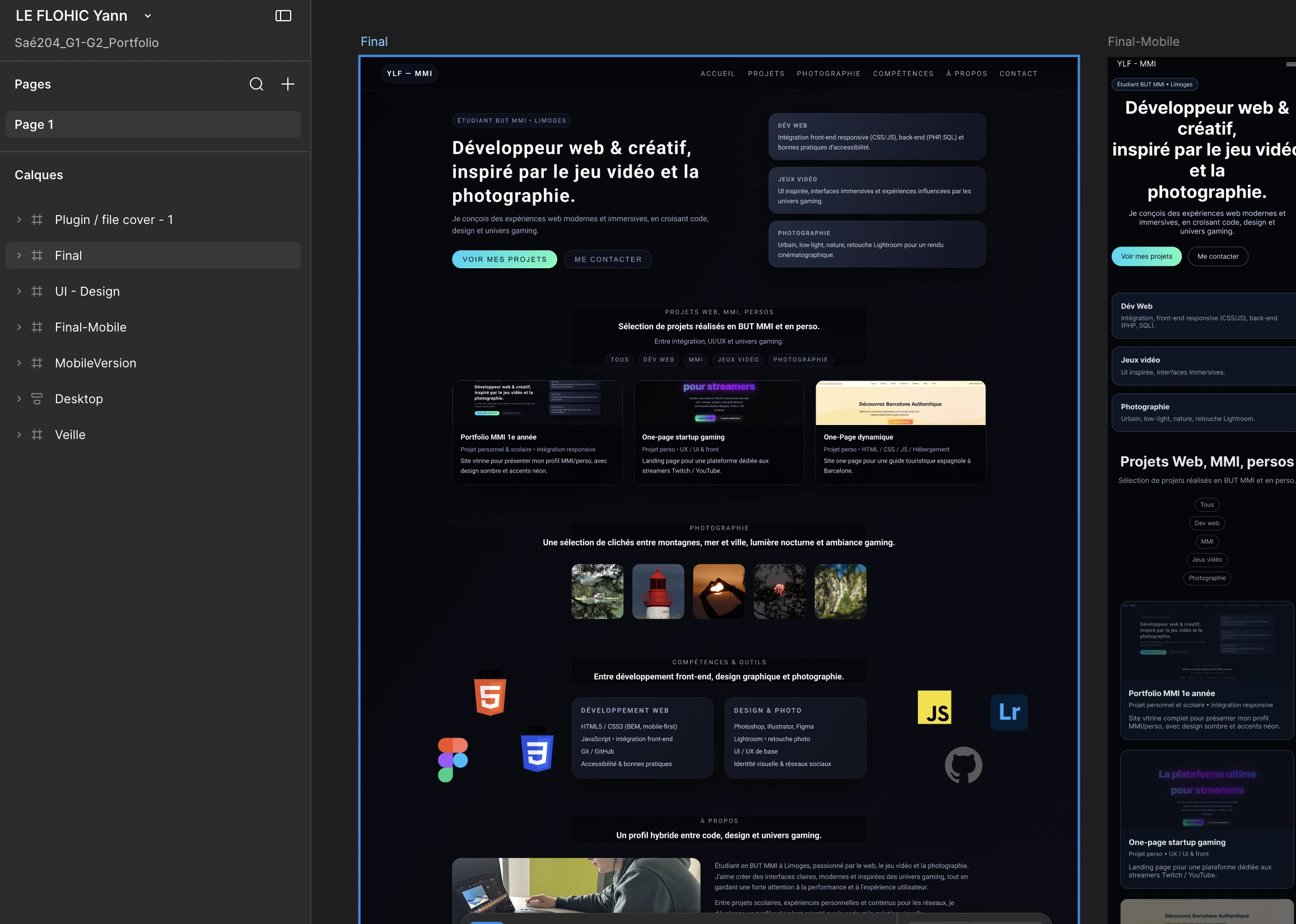 Design d'une première version de mon portfolio
