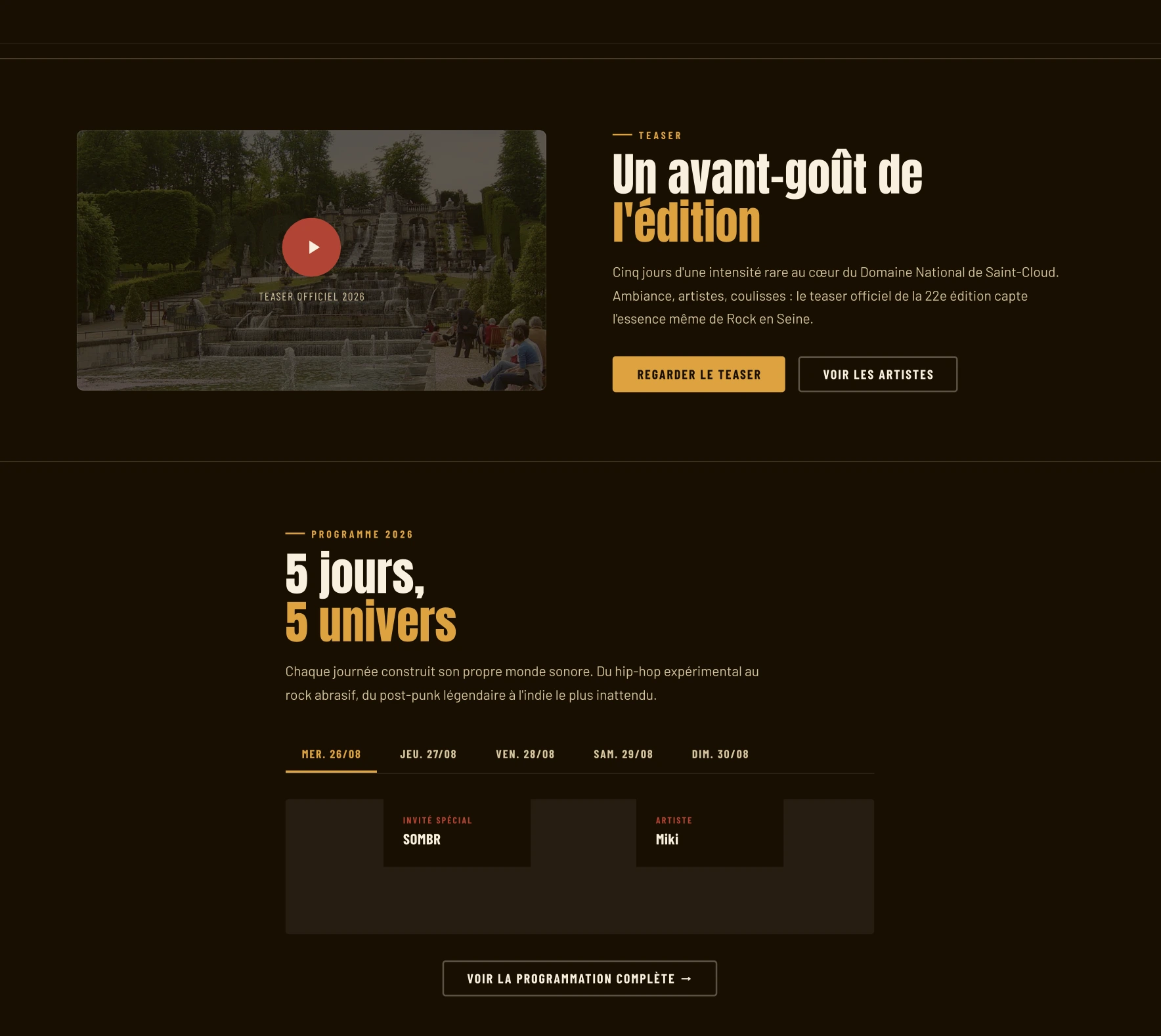 Wordpress landing page fictive RockEnSeine